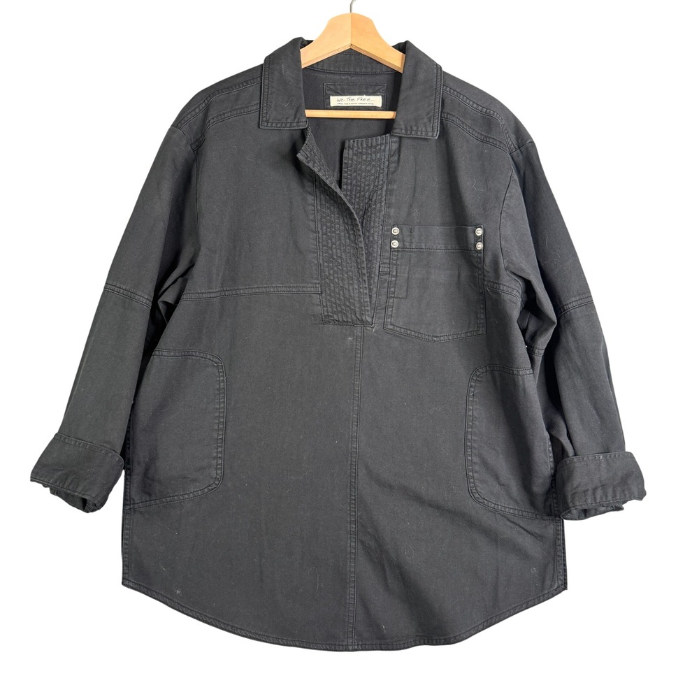 We The Free Free People Ruby Jacket Washed Black Cotton Oversized Shacket Small